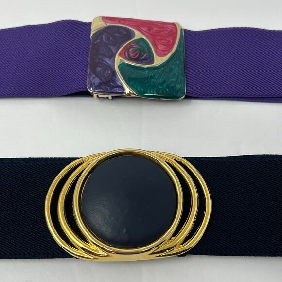 Lot 2 Vintage 80s Belts One Daylor Signed Preppy Fashion Retro Stretch Academia - Picture 2 of 9